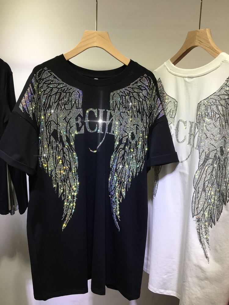 Streetwear Brand Top - L-4XL übergroße Strass Engels flügel Harley